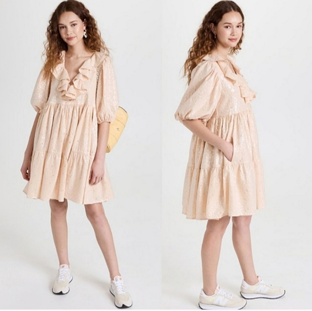 NWT Stine Goya Imperio Peach Sequin Ruffle Puff Sleeve Mini Dress XS - Picture 6 of 8